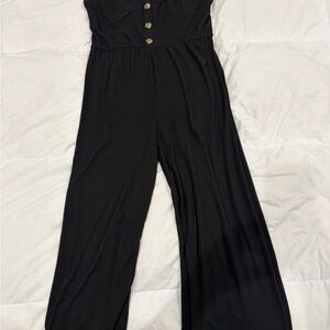 No Boundaries Black Wide-Leg Jumpsuit with Button Front